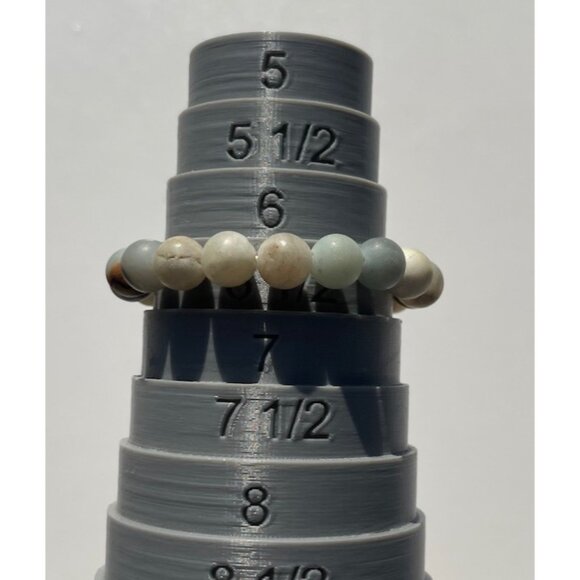 Jade MultiColor Jade Gray Cream Brown Stone Round Bead Bracelet Size 6.5 - Picture 5 of 14